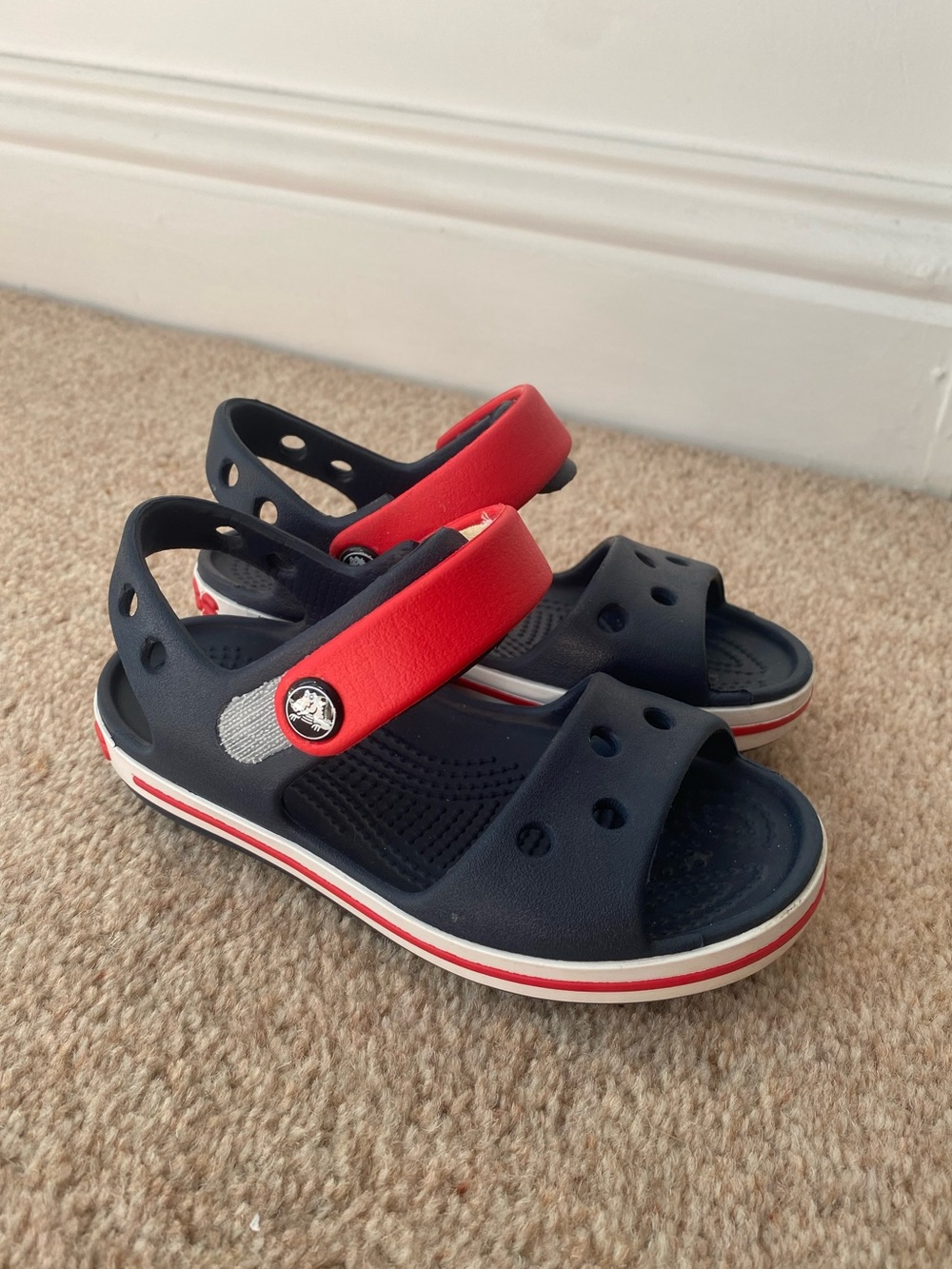 Crocs Crocband Sandals Toddler Unisex Kids Sz 8C Navy Red Summer Casual Comfy